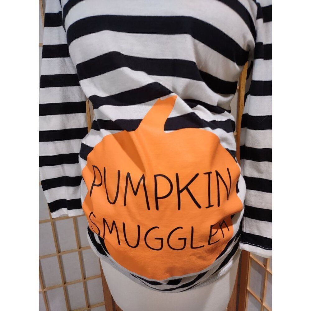Motherhood Maternity Sm Pumpkin Smuggler Halloween Top Black White Stripe